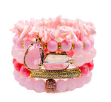 Pink Rose & Jade 5 Piece Bracelet Set