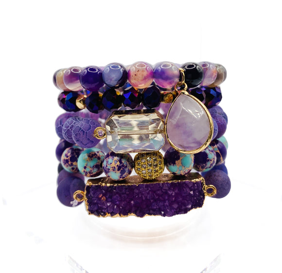 Purple and Blue Sea Sediment Jasper Bracelet Set