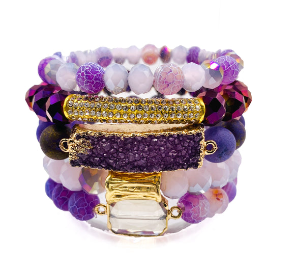 Purple Fire Agate 5 Piece Bracelet Set